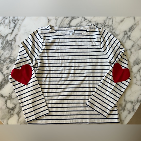 NWT JCrew long sleeves stripped tee heart sleeves Sz S - small box cutter slice - Picture 2 of 7